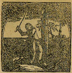 man whacking a cane at a boy in a tree