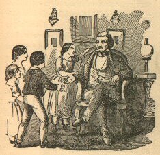 a man greets children