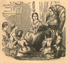 children sit around a woman