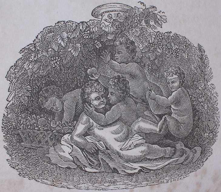 five cherubs frolic in a garden; signed A. Bowen