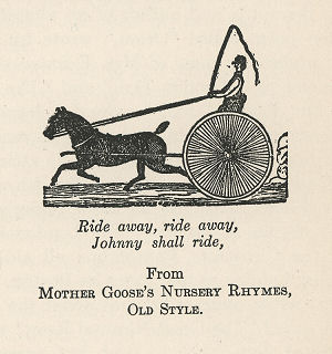 horse pulling a dog cart; text below